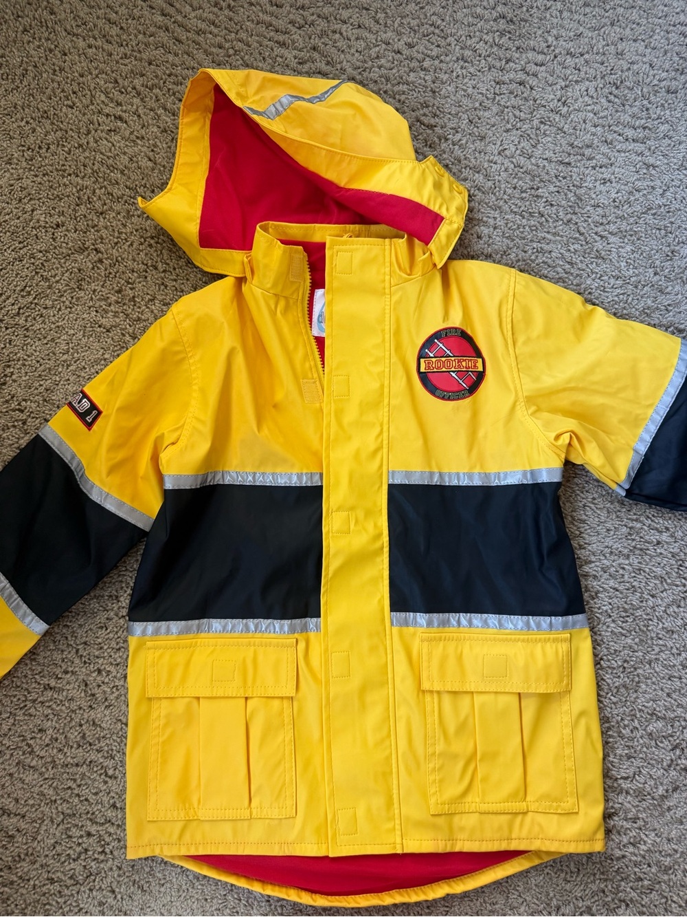Kids Yellow & Black firefighter  Waterproof Raincoat with Hood